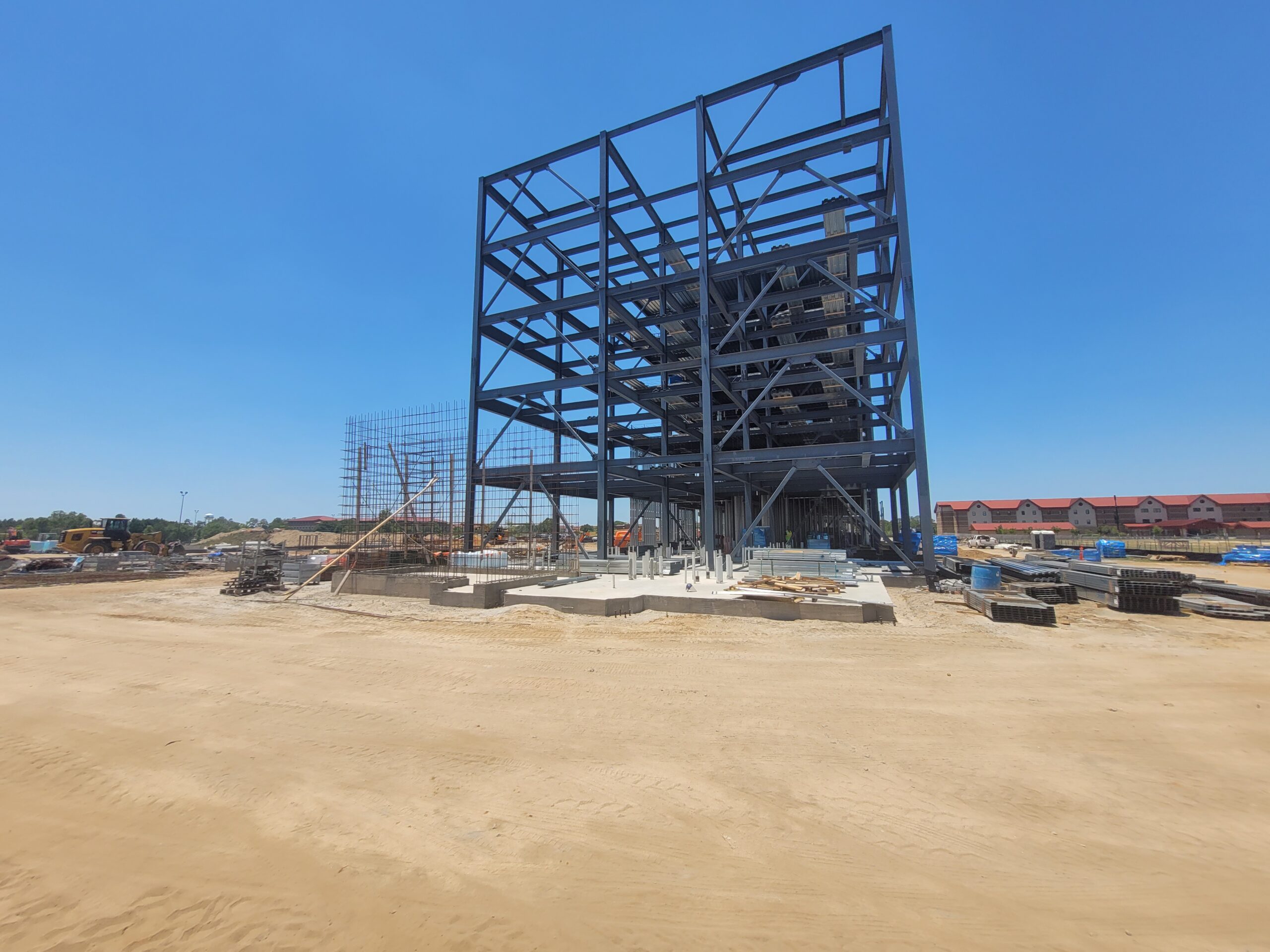 Macuch Steel Projects - looking at the AIT Barracks construction project as the structural steel fabricated by the Macuch Steel team is being installed
