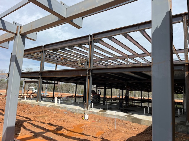 Macuch Steel Projects - structural steel beams onsite at a new medical office building in Union, SC