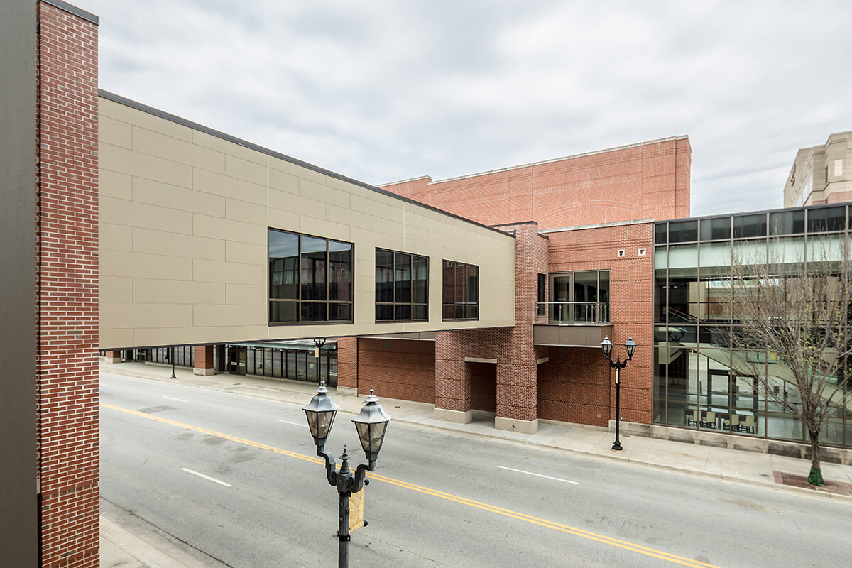 Macuch Steel Projects - an outside angled view of the Reynolds Street Pedestrian Skywalk in Augusta, GA.