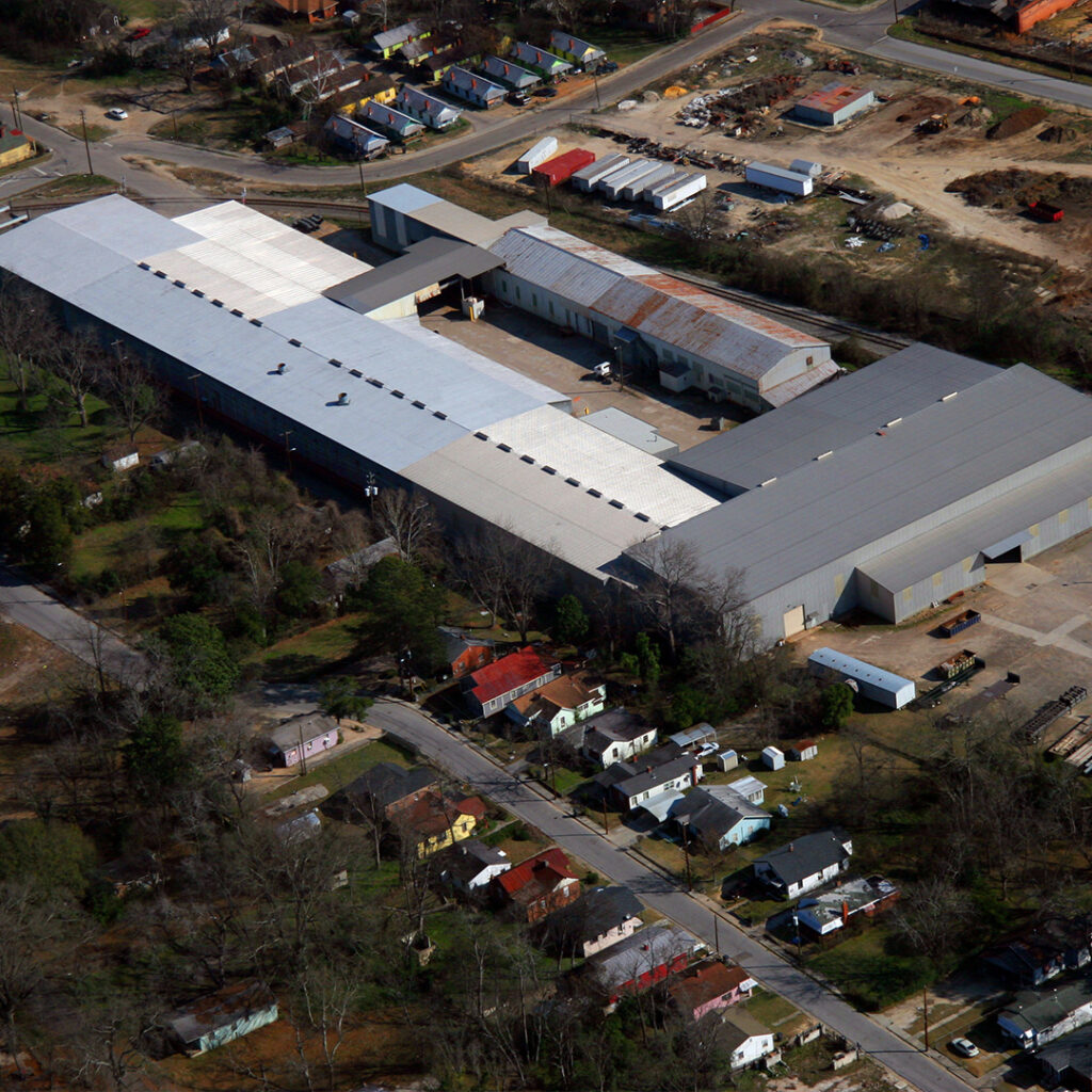 Aerial view of the Macuch Steel manufacturing plant in Augusta, GA, as seen in 2025