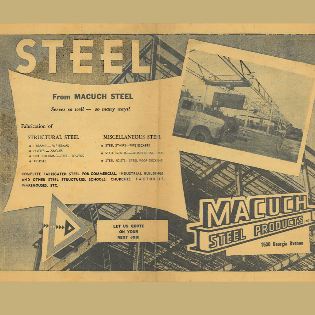 Macuch Steel Newspaper Ad in the 1950s